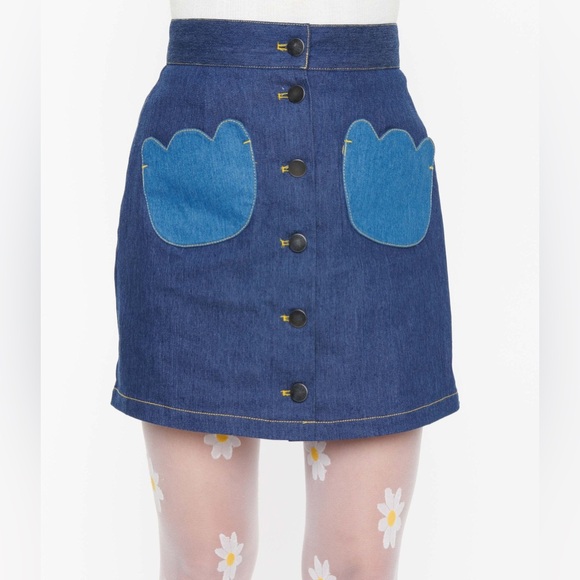 Smak Parlour Dark Denim Tulip Match Game Mini Skirt - Picture 4 of 11